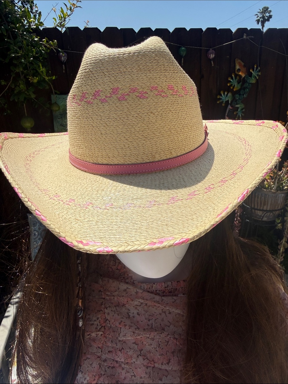 Atwood palm New Girls Natural Straw Cowboy Hat with Pink Trim S/M Boot Barn